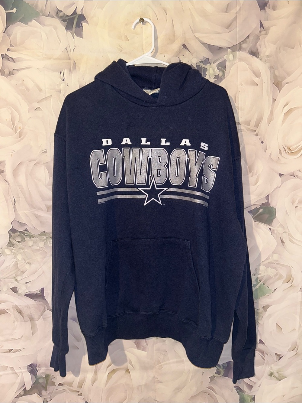 Vintage Dallas Cowboys Hoodie Blue Star Logo 90s NFL Sweatshirt Med Lee Sport